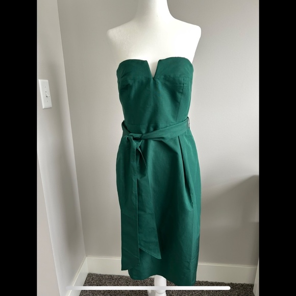 J.Crew NWT Tie-Waist Strapless Dress in Faille Green Size 4 - Picture 1 of 6